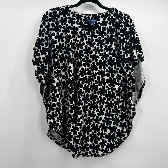 Marimekko Top Womens L XL Black White Floral Print Pullover Top Terry Cloth Swim - Picture 1 of 10